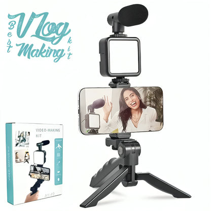 AY-49 Video Making & Vlogging Kit | Tripod, Mic & LED Light