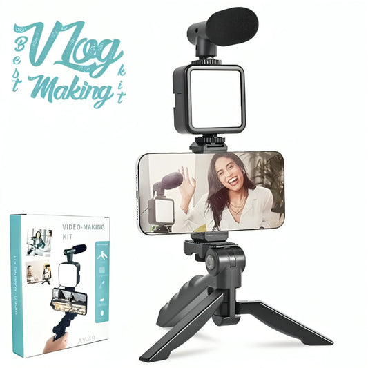 AY-49 Video Making & Vlogging Kit | Tripod, Mic & LED Light